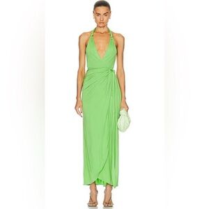 NWT STAUD Lime Green Halter Maxi Dress with Draped Twist Waist